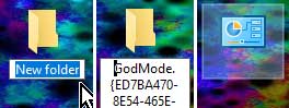 Rename folder to GodMode.{ED7BA470-8E54-465E-825C-99712043E01C}