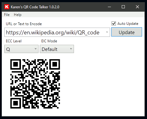 screenshot of qr code generation of a url