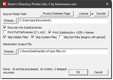 Karen's Directory Printer Lite v1 screenshot