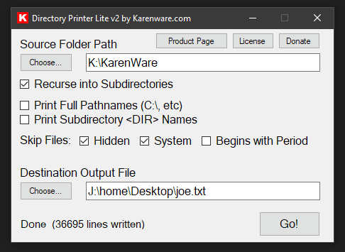 Karen's Directory Printer Lite v2 screenshot