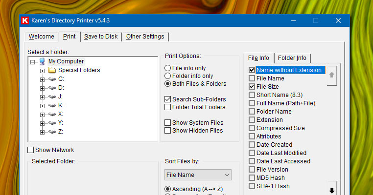 can windows print disk catalog