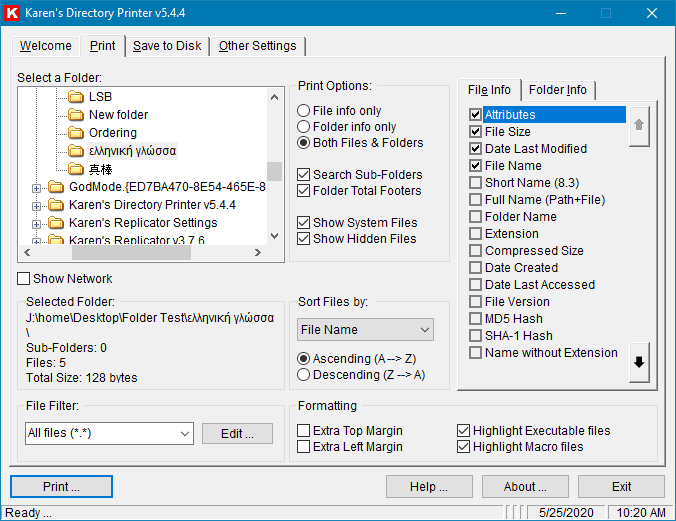 Karen's Directory Printer v5.4.4 screenshot